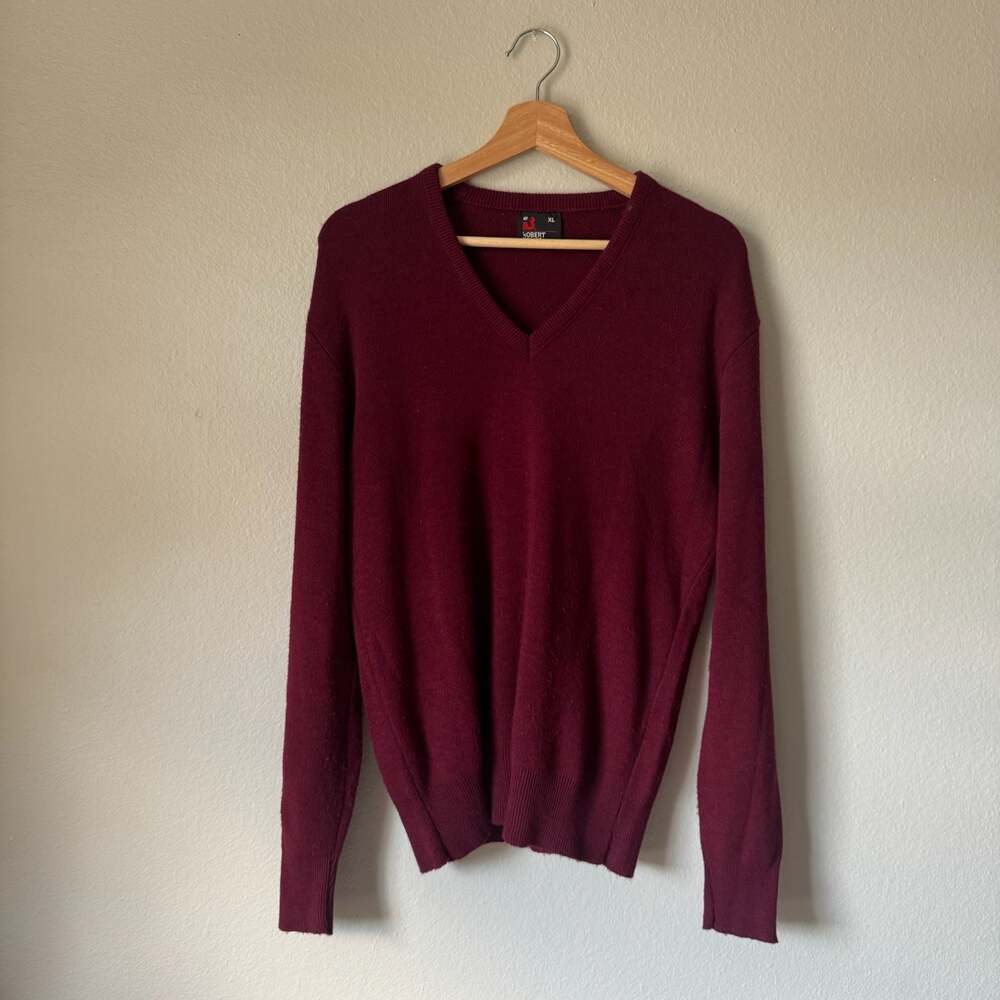 Vintage Robert Bruce Burgundy V Neck Sweater Made in USA XL